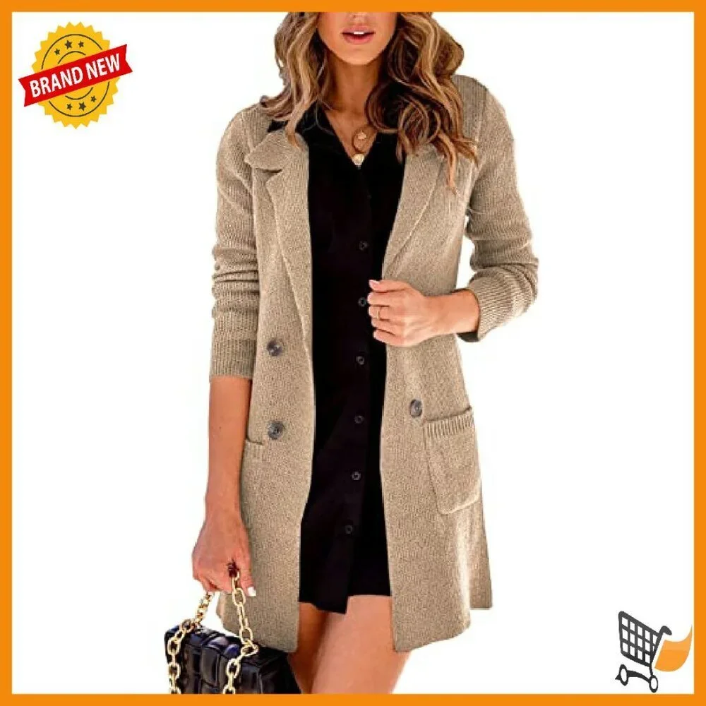 Open Front Lapel Cardigan Sweater Soft Viscose Blend Loose Fit